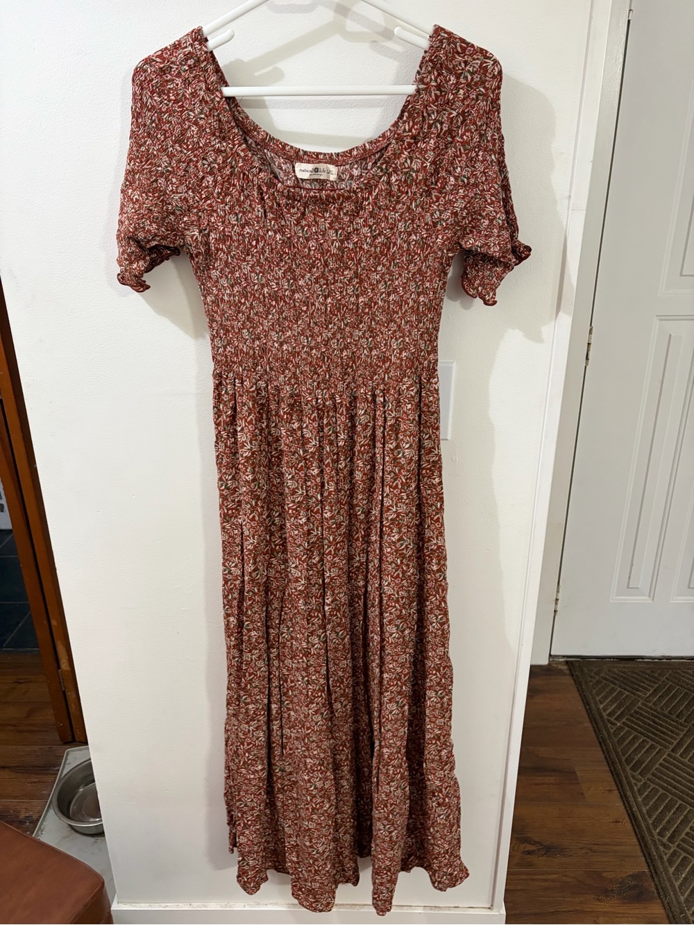 NATURAL LIFE Rust Floral Smocked Maxi Dress